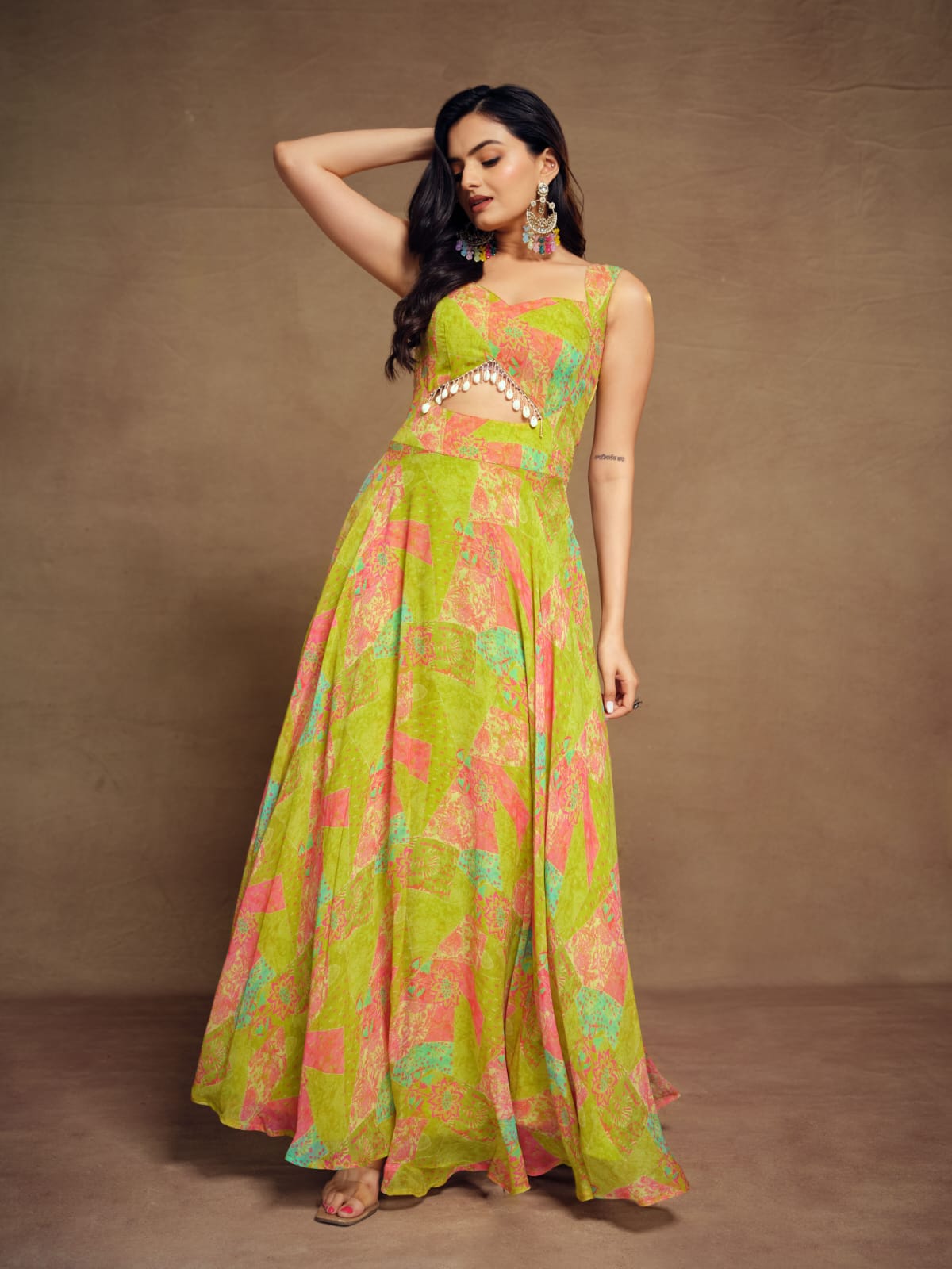 Floral Green Premium Summer Gown