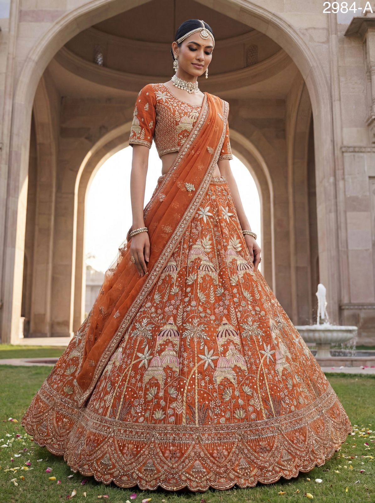 Ultra Premium Coconut Tree & flower Perfect Silk Bridal Lehenga