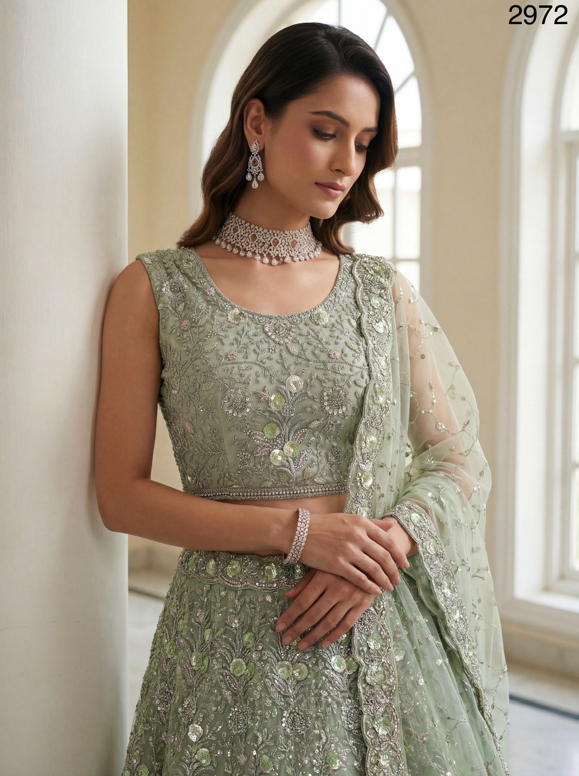 Pistachio Designer Bling Lehenga choli