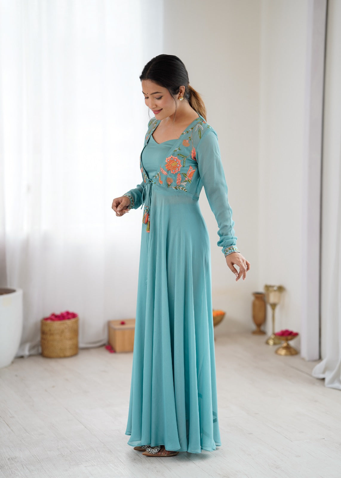 Elegant Powder Blue Gown Set