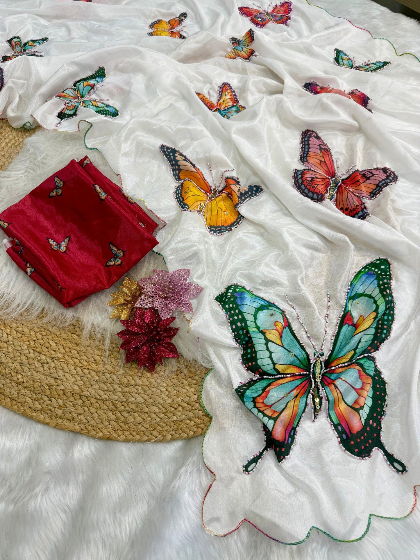 Colorful Butterflies Premium Soft Silk Work Saree