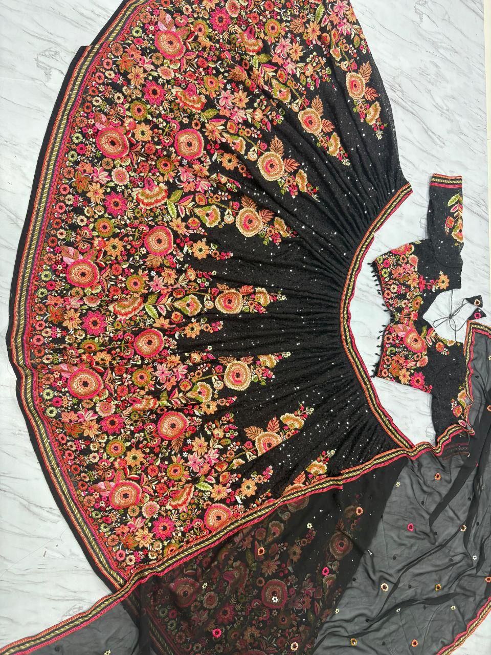 Black Floral Work Designer Lehenga