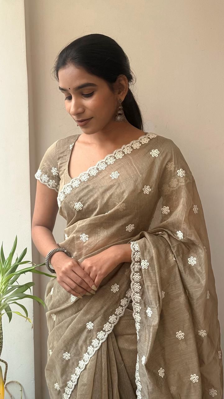 Antique Mouse Chanderi Cotton Saree