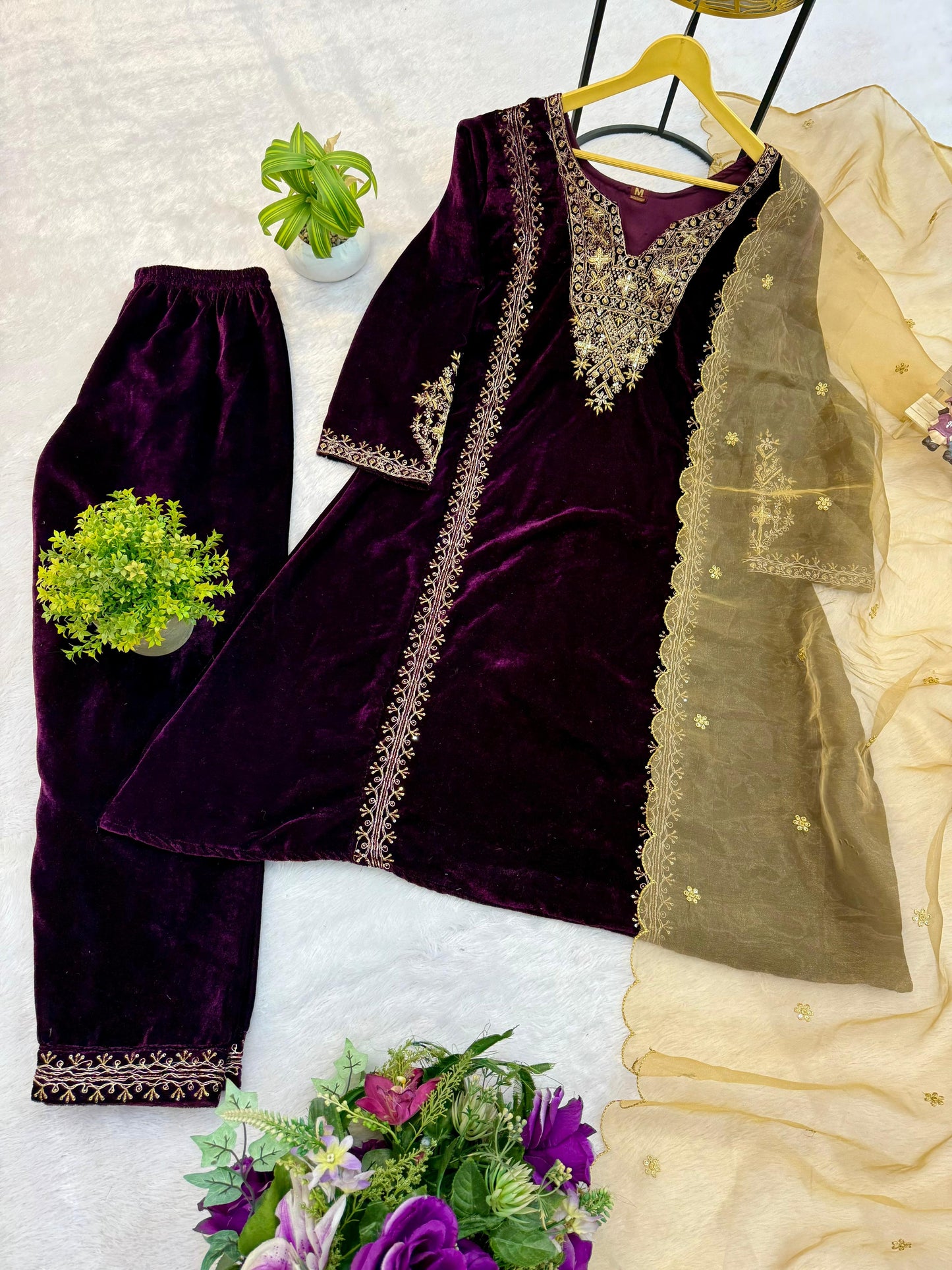 Warm Evenings Pure Velvet Designed Ready To Wear Suit Outfit