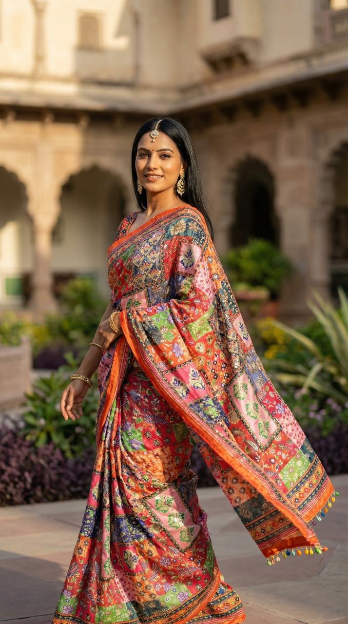 AJARAKH PREMIUM ROMAN SILK SAREE