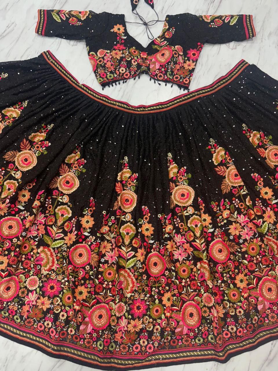 Black Floral Work Designer Lehenga