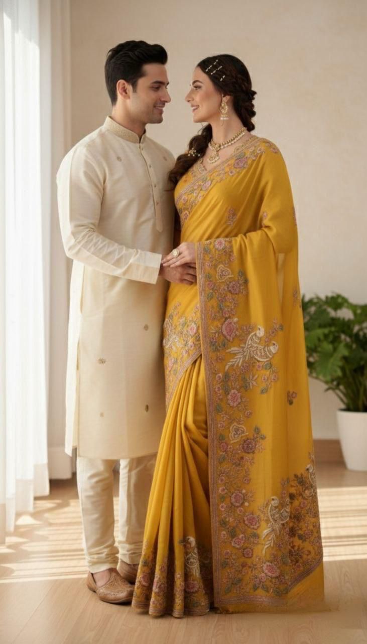 Haldi Special Moss chiffon Saree