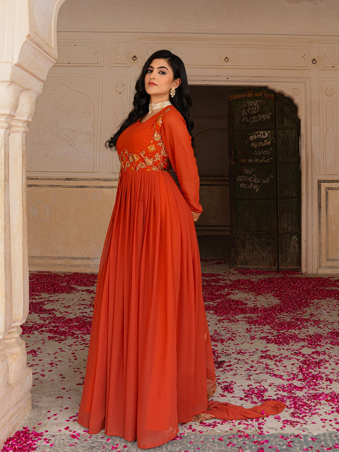 Red Hot Gown Dupatta Set - Ready To Wear