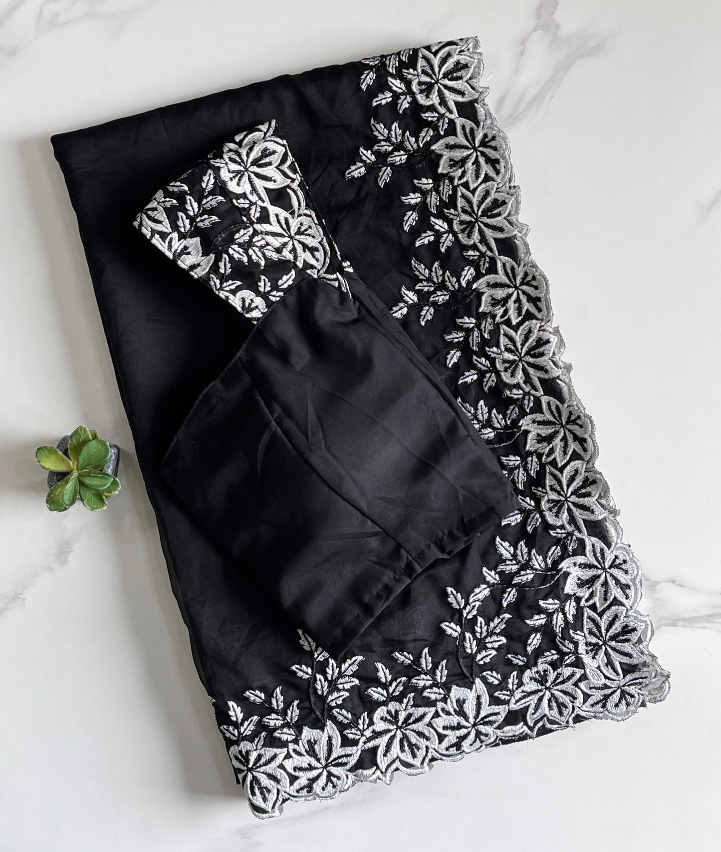 Black & White Thread Work Premium Saree