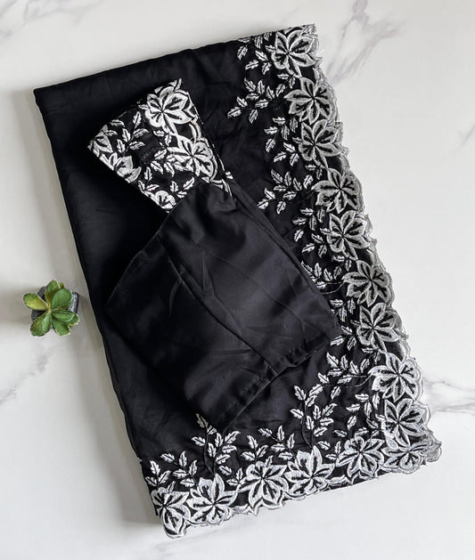 Black & White Thread Work Premium Saree