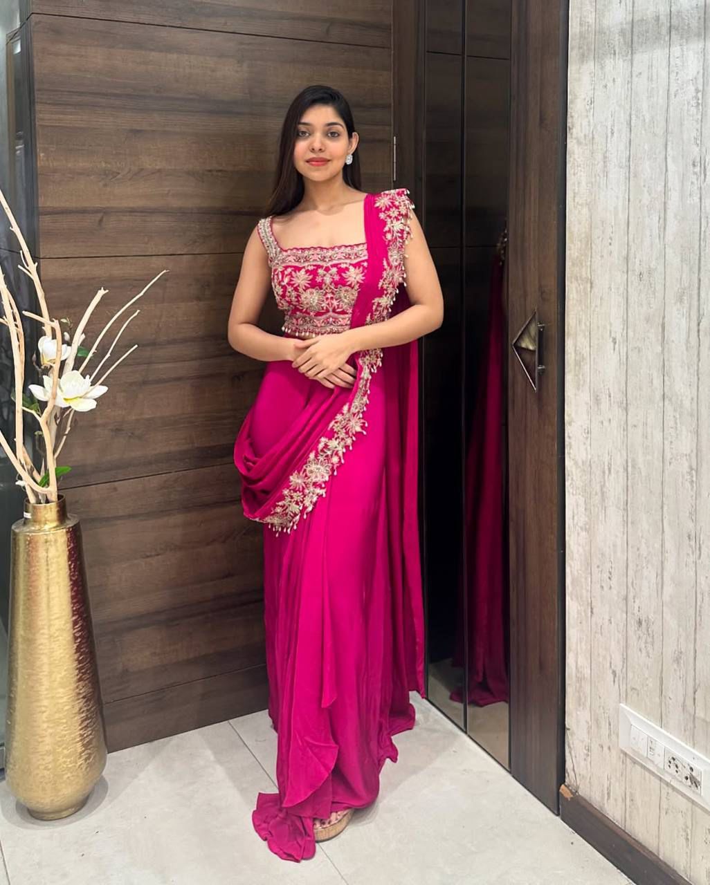 Indo Western Pre Draped Ready To Wear Jacket Koti Style Saree