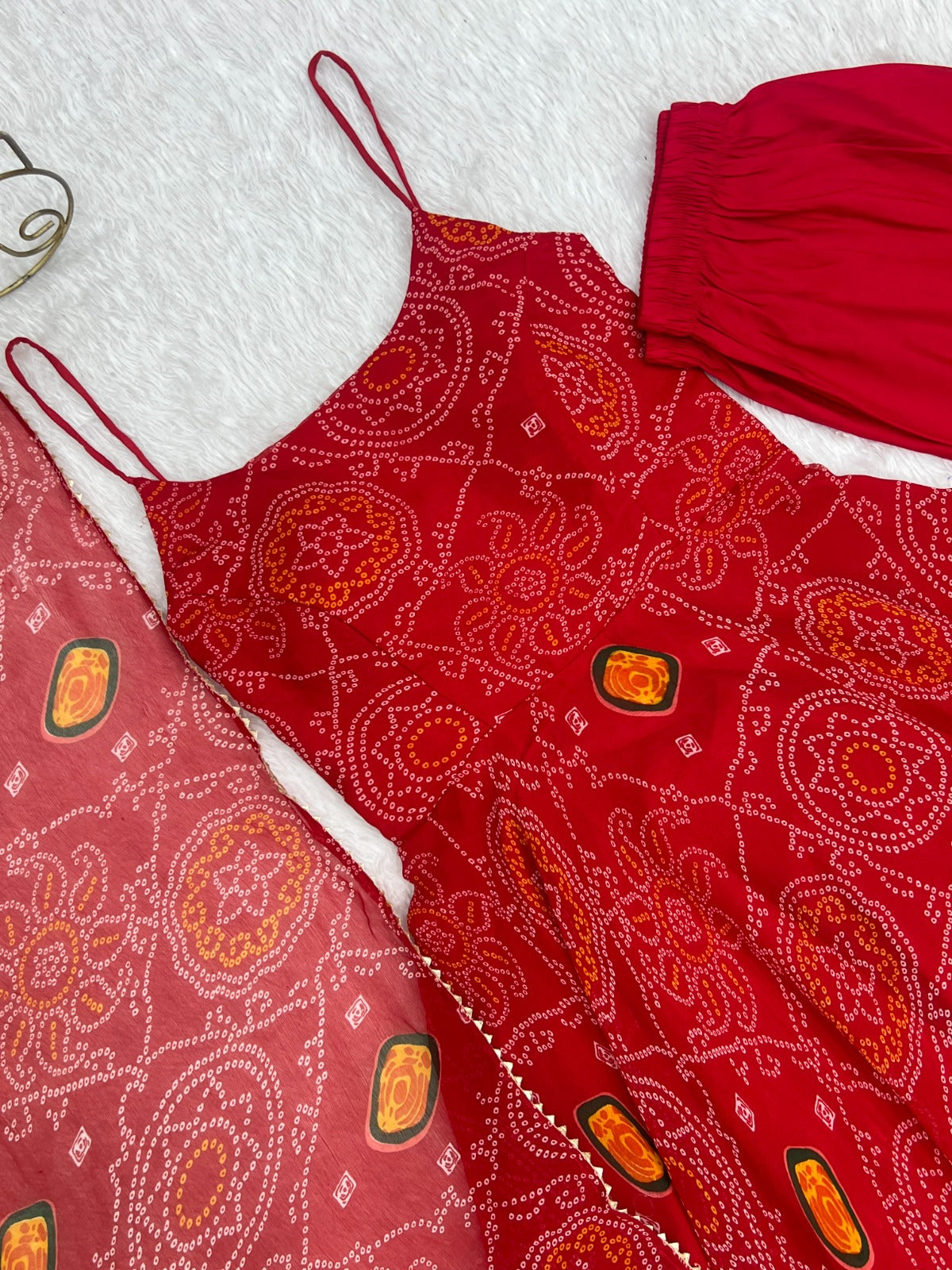 Red Rubrik Stylish Pure Soft Light Weight Chiffon Bandhej
