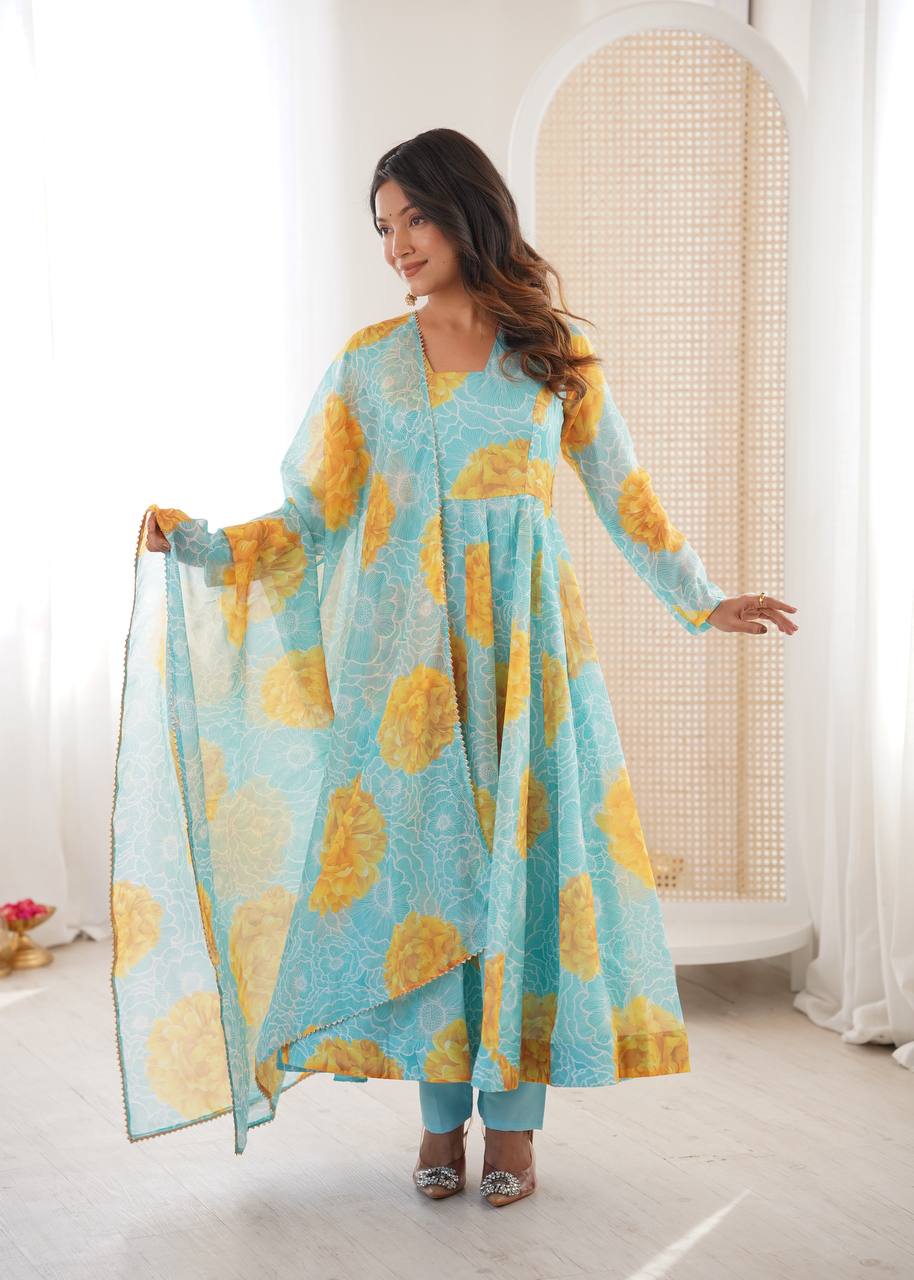 Colorful Organza Soft Flaired Ready to Wear Suit