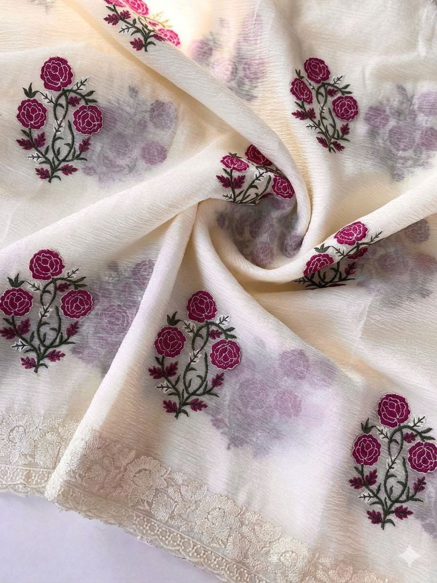 White Embellished Star ⭐ Georgette Premium Saree