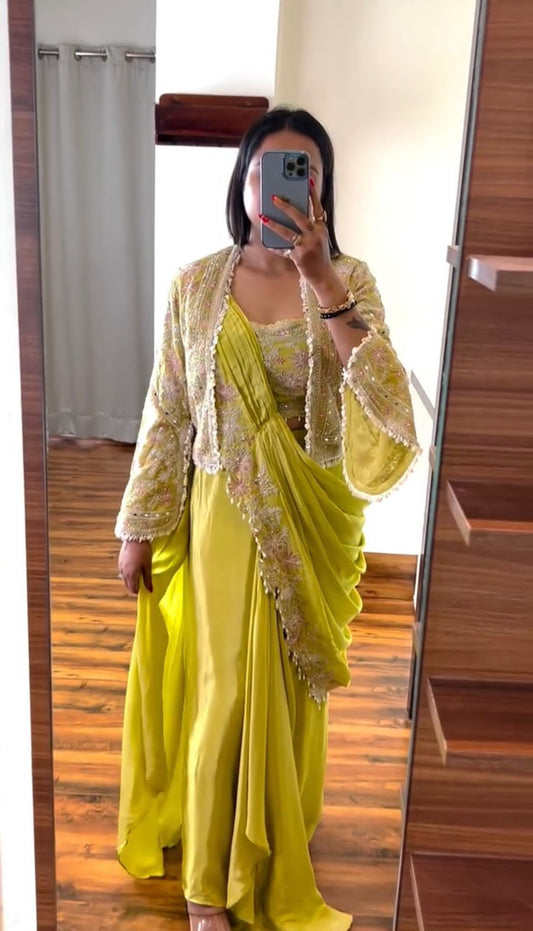 Indo Western Pre Draped Ready To Wear Jacket Koti Style Saree