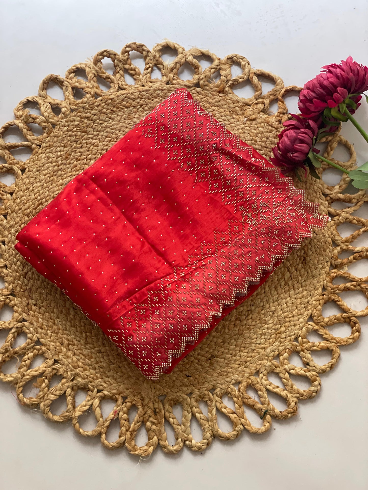 Bollywood Bling Red Premium Silk Zarkhan Diamond Work Saree