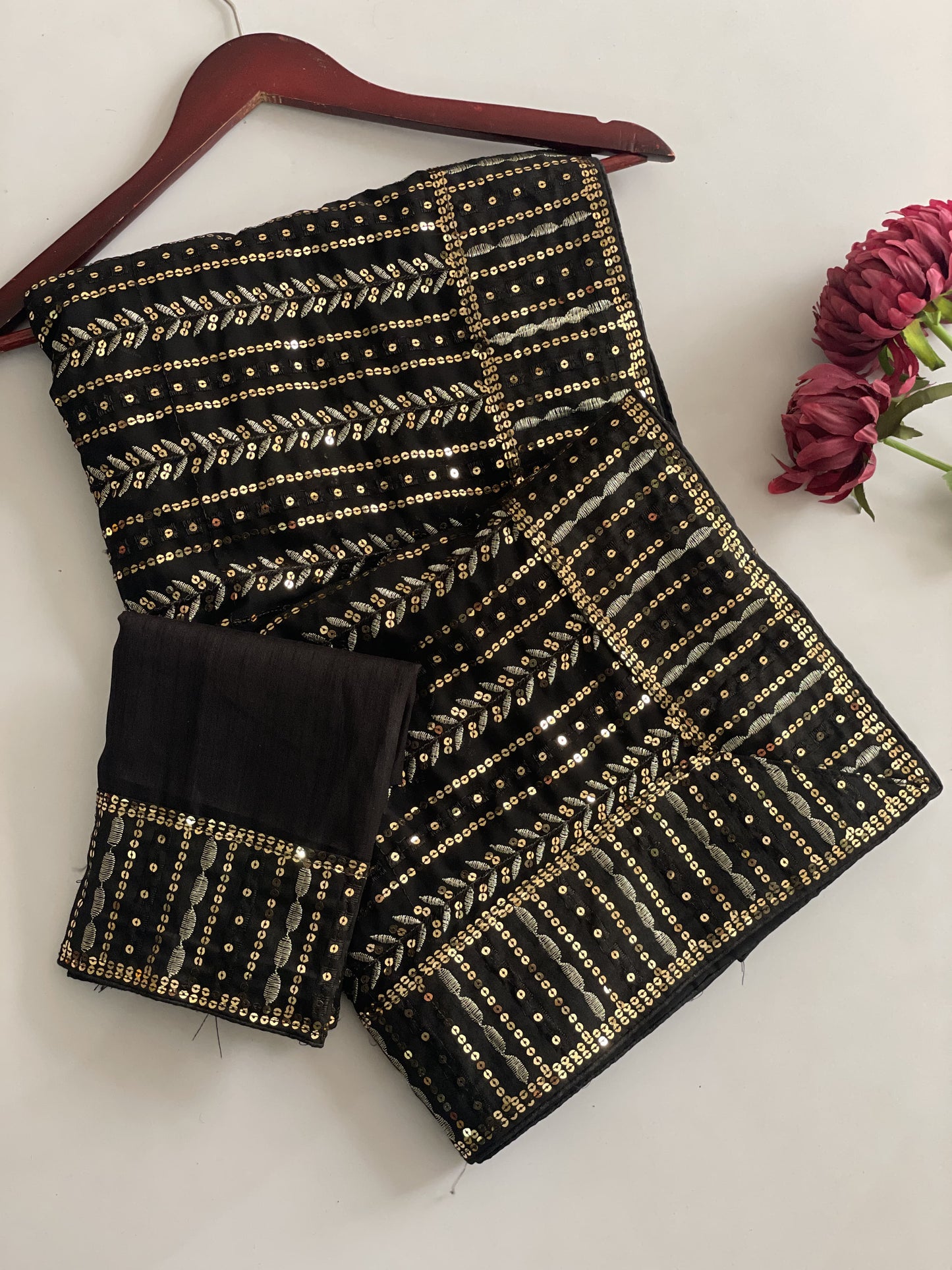 Beautiful Black Bling Striped Sequins Saree