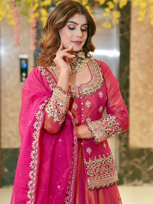 Premium Pink Fandy Silk Indo Western Lehanga Set