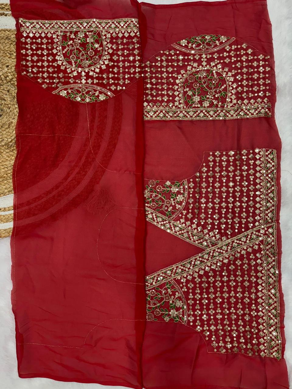 Impressive Red Sequins Premium Eye Catching Saree