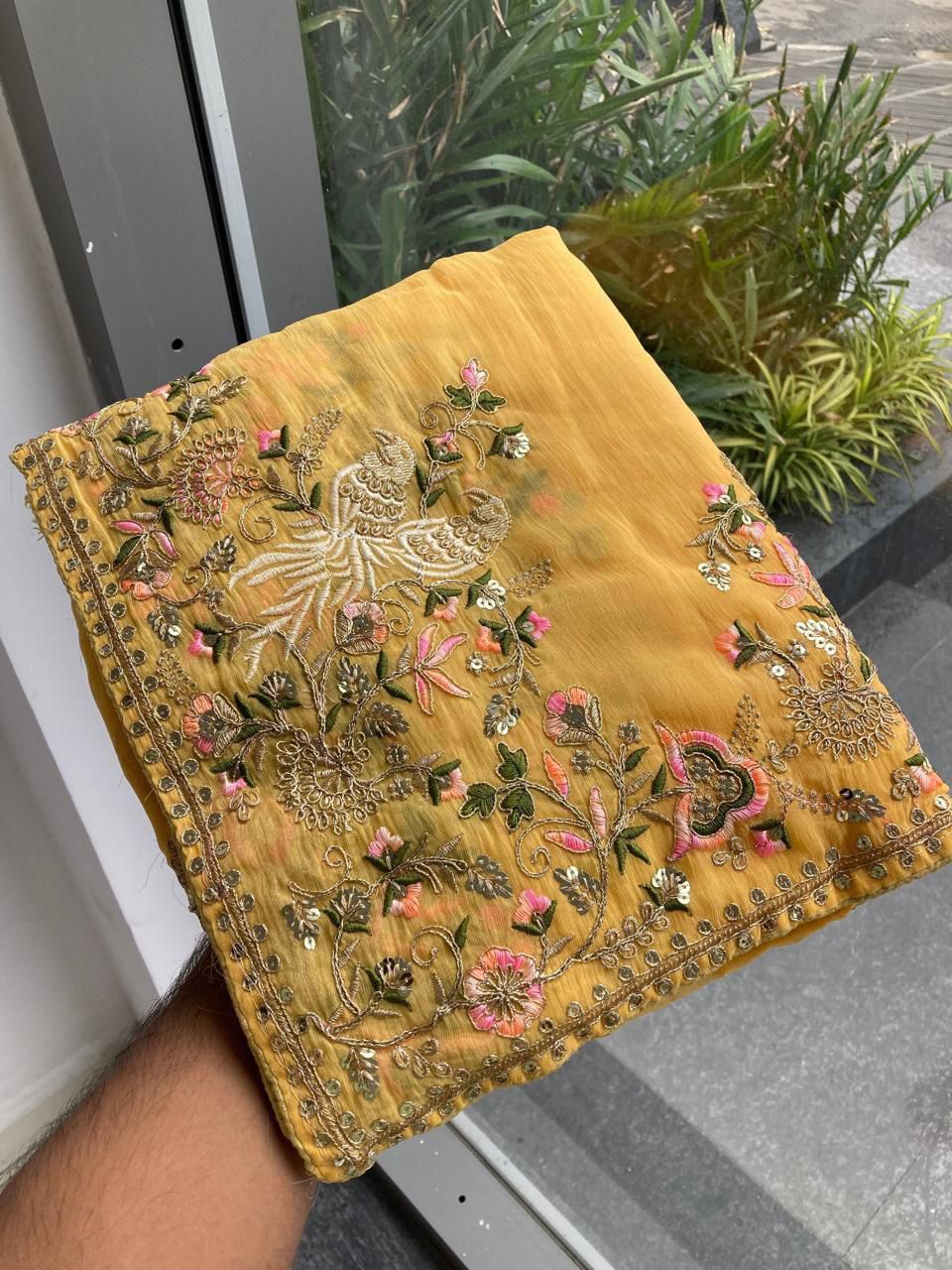 Haldi Special Moss chiffon Saree