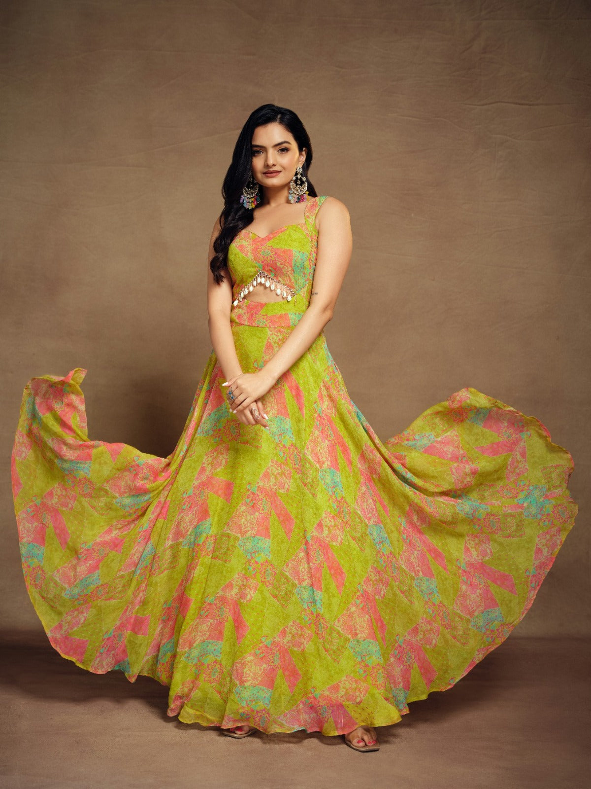 Floral Green Premium Summer Gown