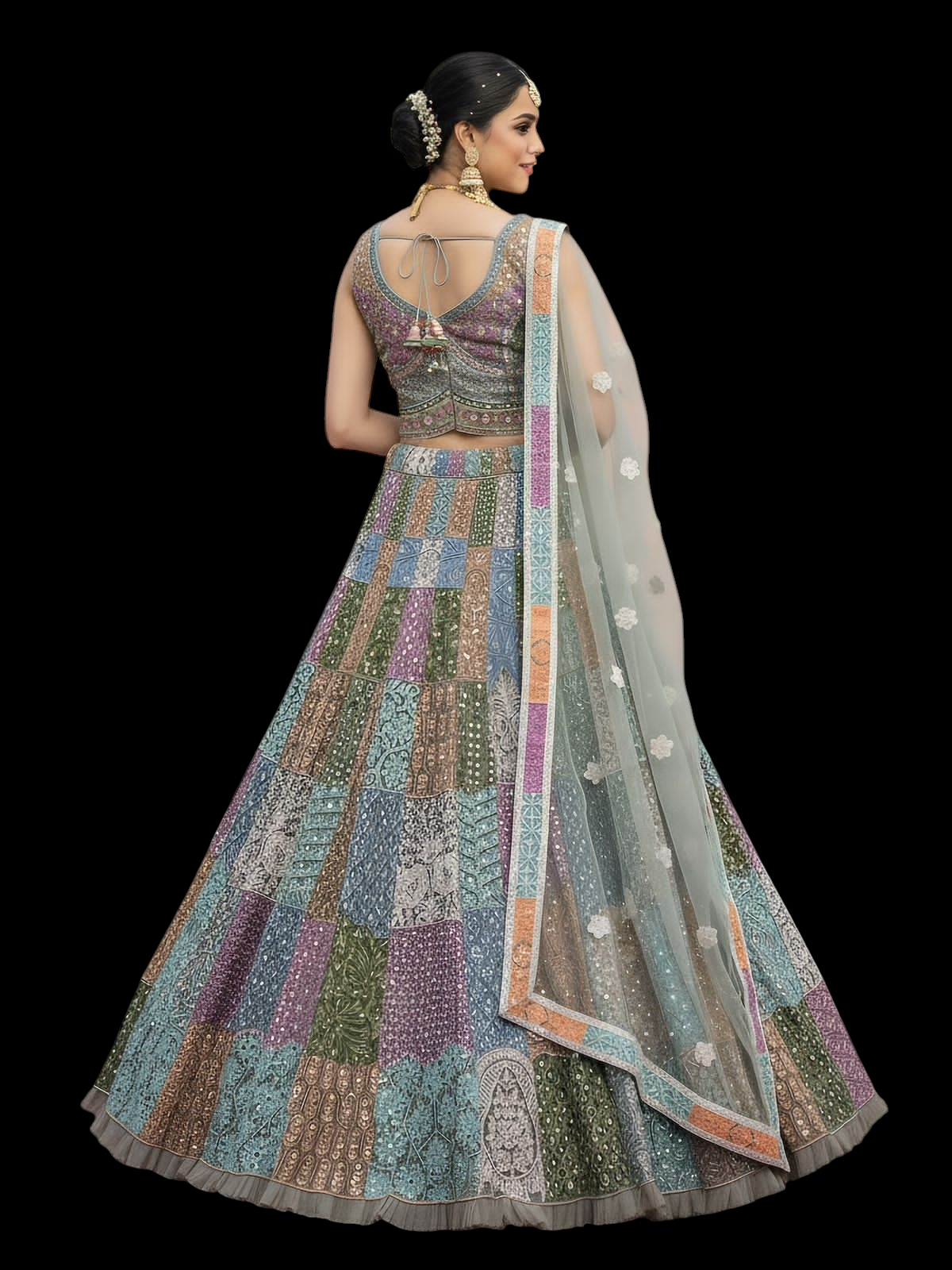 Handworked Designer Made Full Flaired Chain Embroidery with Real Mirror work Designer Lehenga Choli