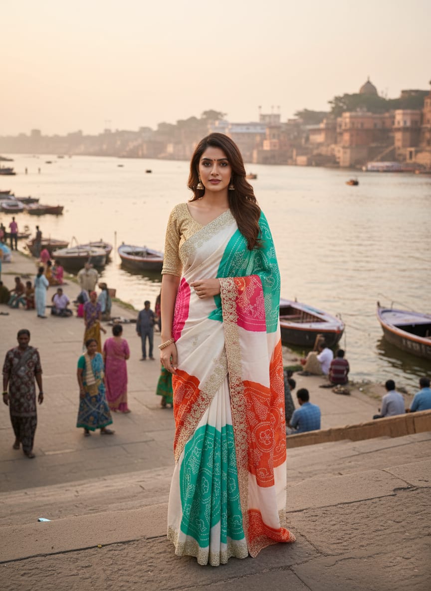 Ethnic Fusion Bandhani Premium Chinon Saree
