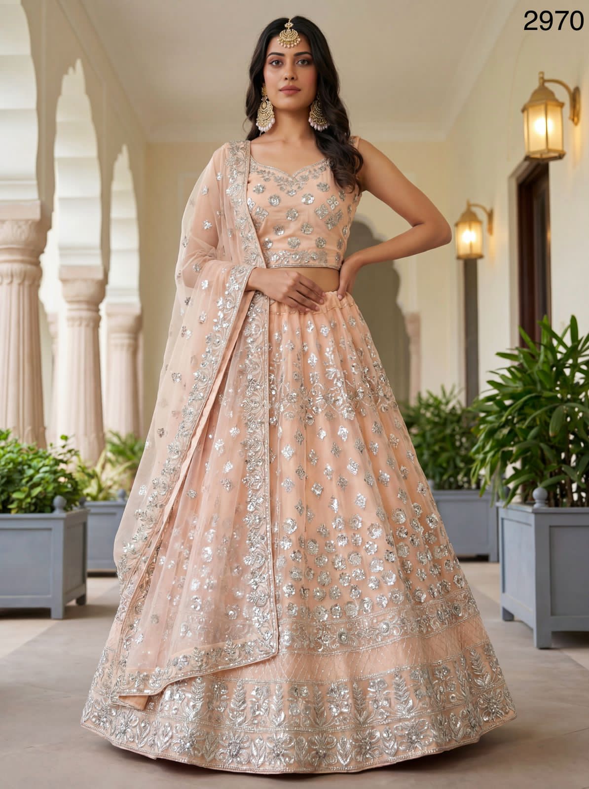 Peach Premium Sequins Work Lehenga
