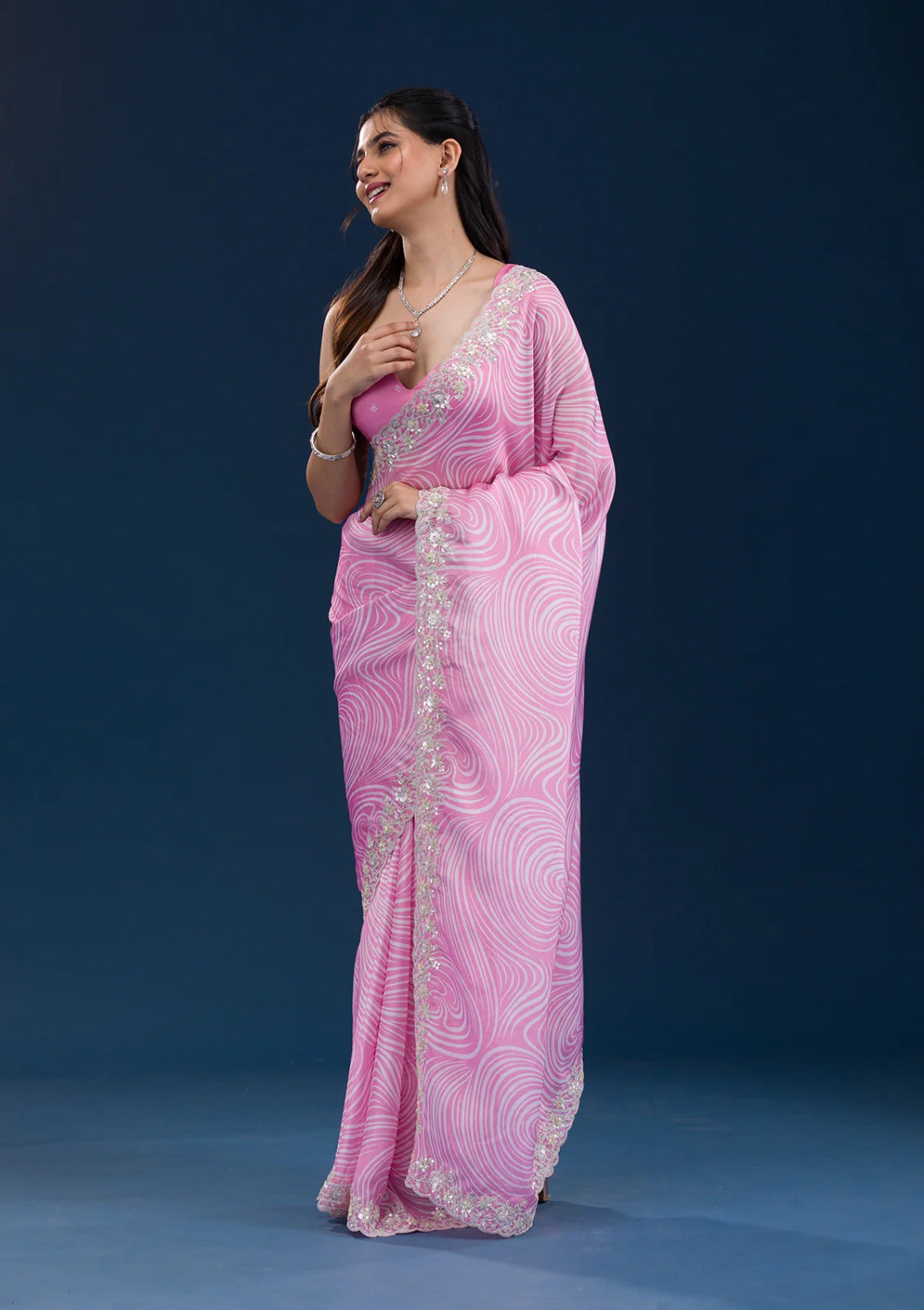 Georgette Pink & Yellow Sarees