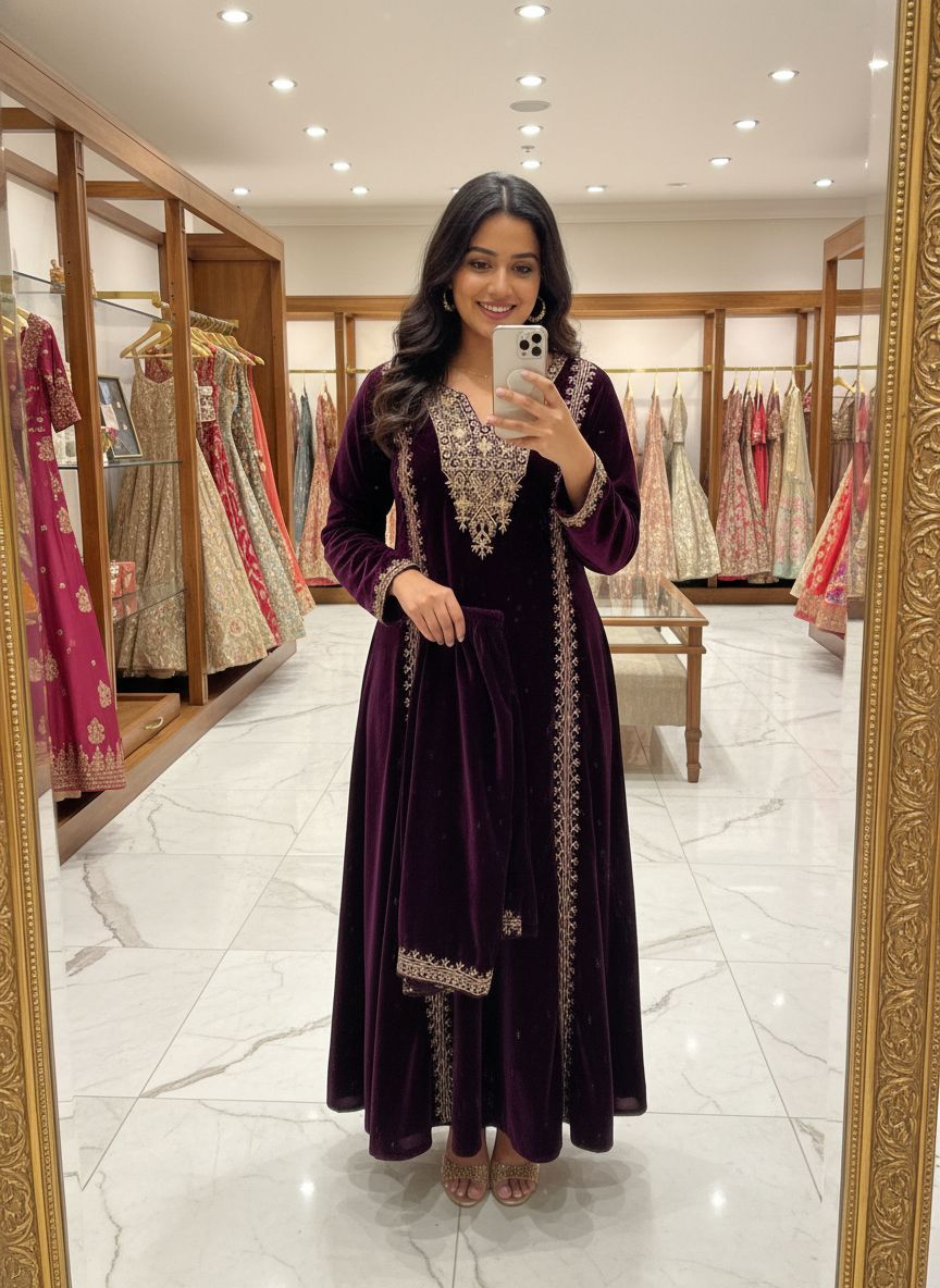 Warm Evenings Pure Velvet Designed Ready To Wear Suit Outfit