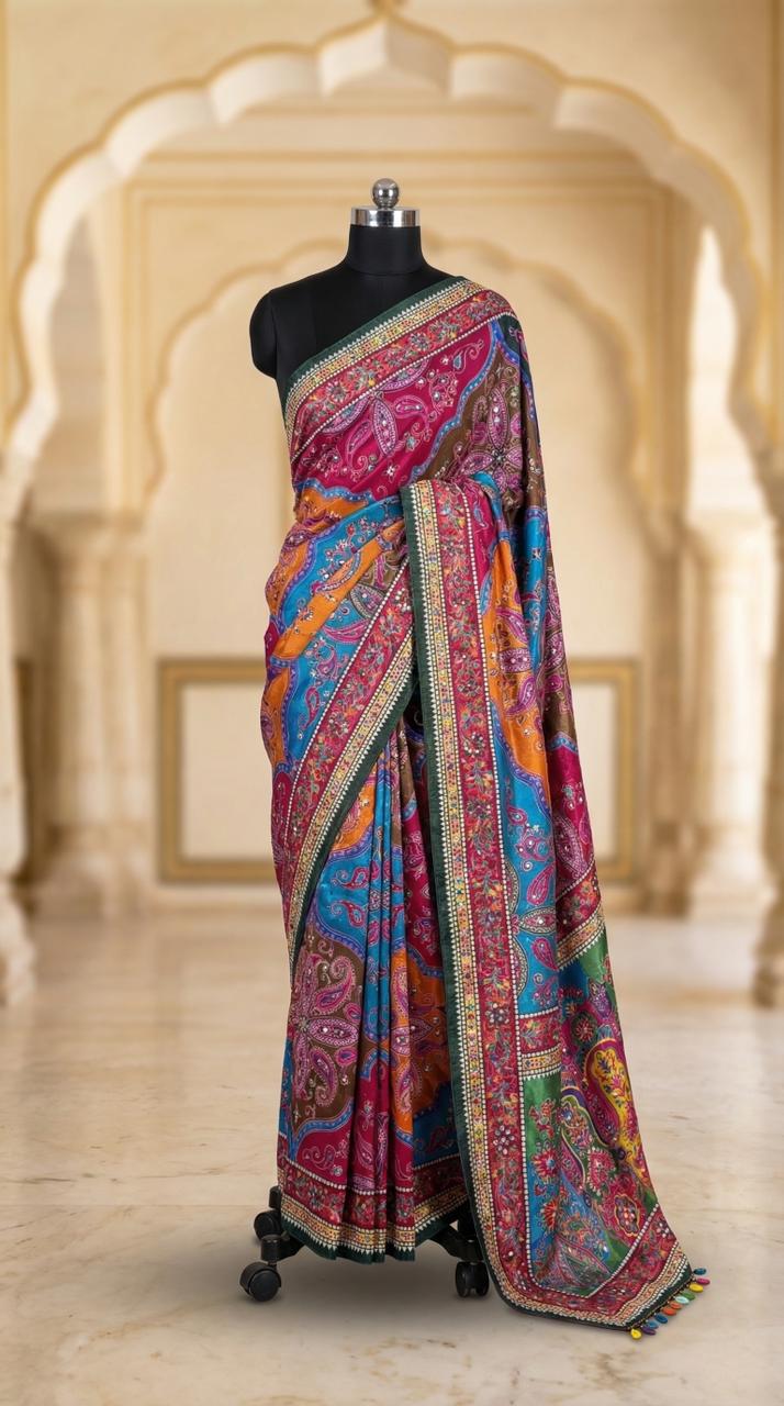 AJARAKH PREMIUM ROMAN SILK SAREE