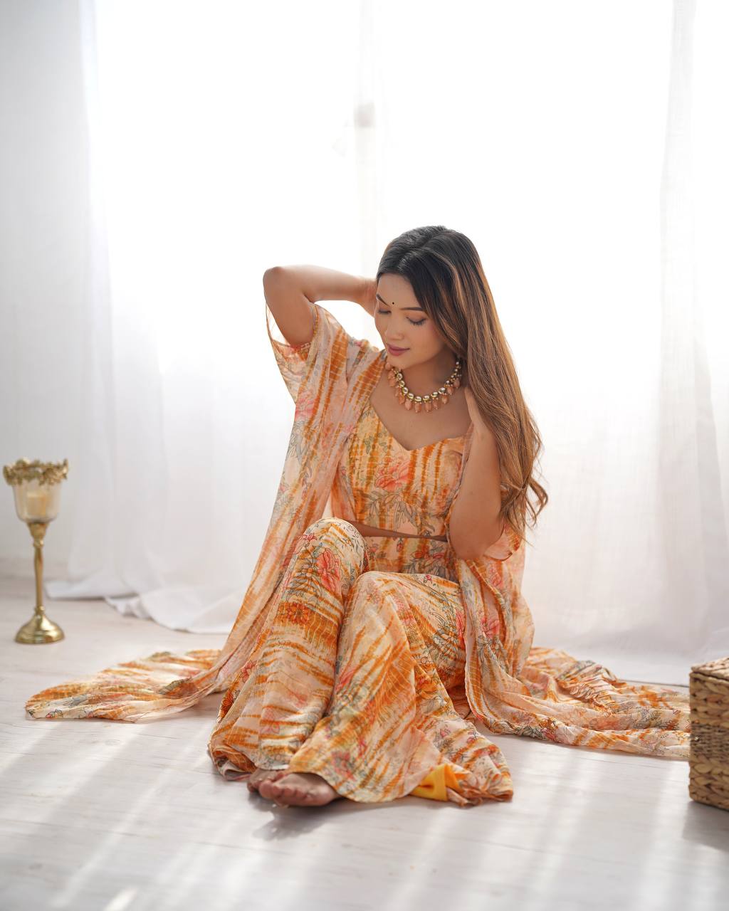 Floral Indo Western Earthy Outfit