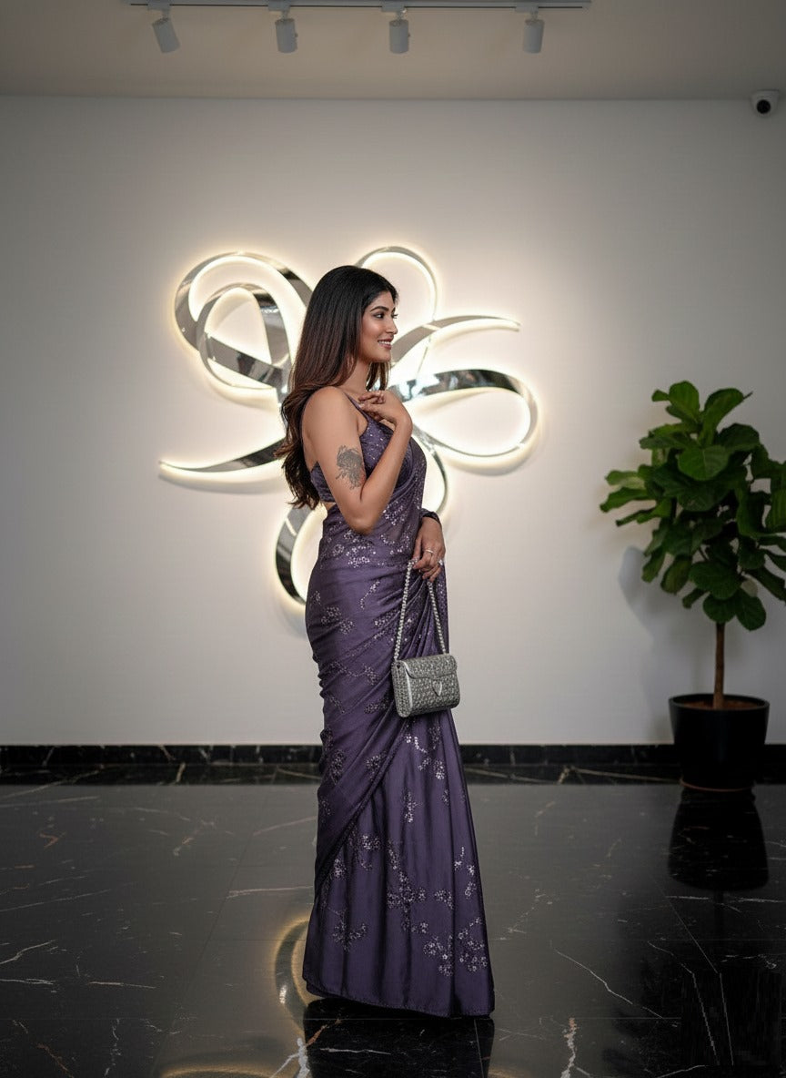 Bling Purple Glittery Party Saree