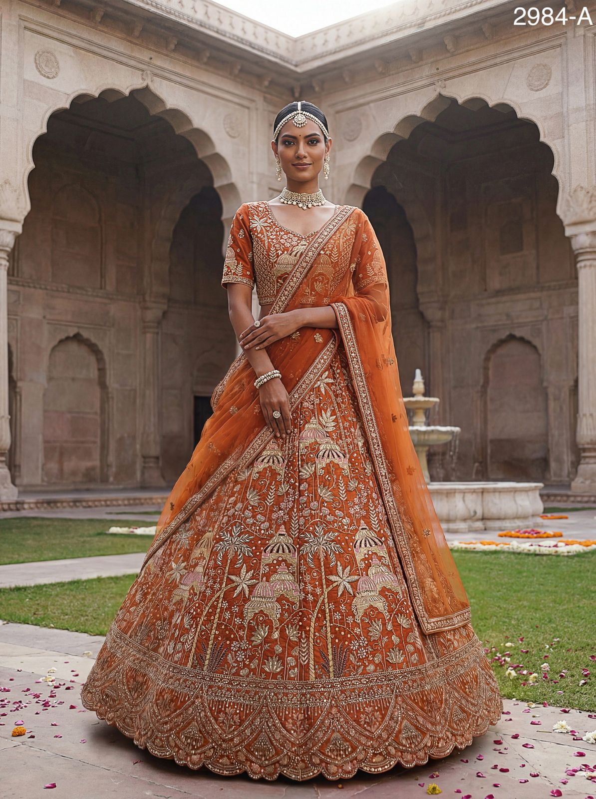 Ultra Premium Coconut Tree & flower Perfect Silk Bridal Lehenga