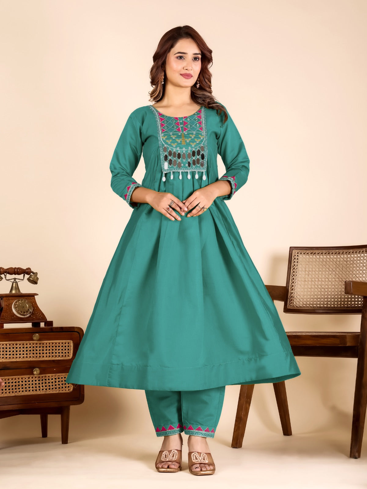 Aqua Green Roman Silk Classic Suit