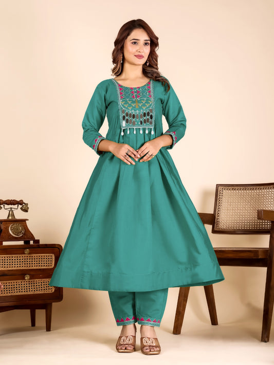 Aqua Green Roman Silk Classic Suit