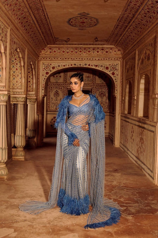 Blue Vibes Bollywood Sequins Bling Saree