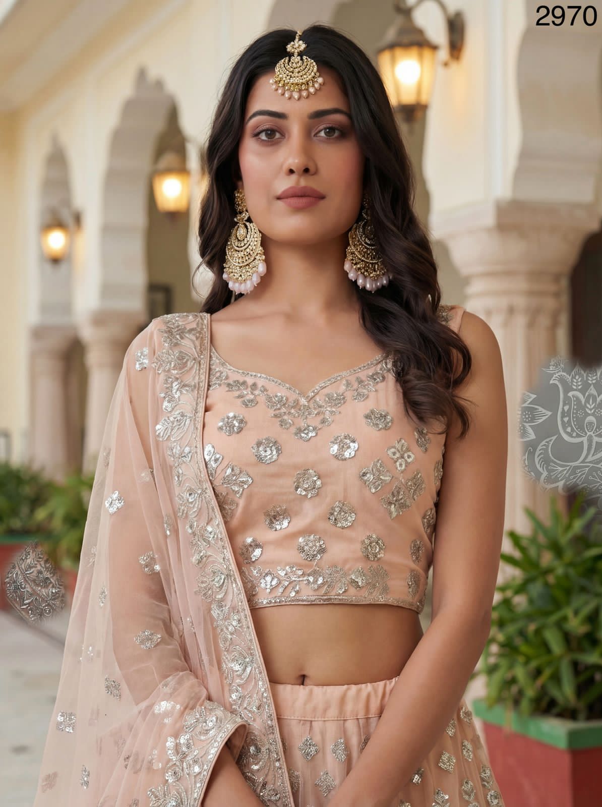 Peach Premium Sequins Work Lehenga