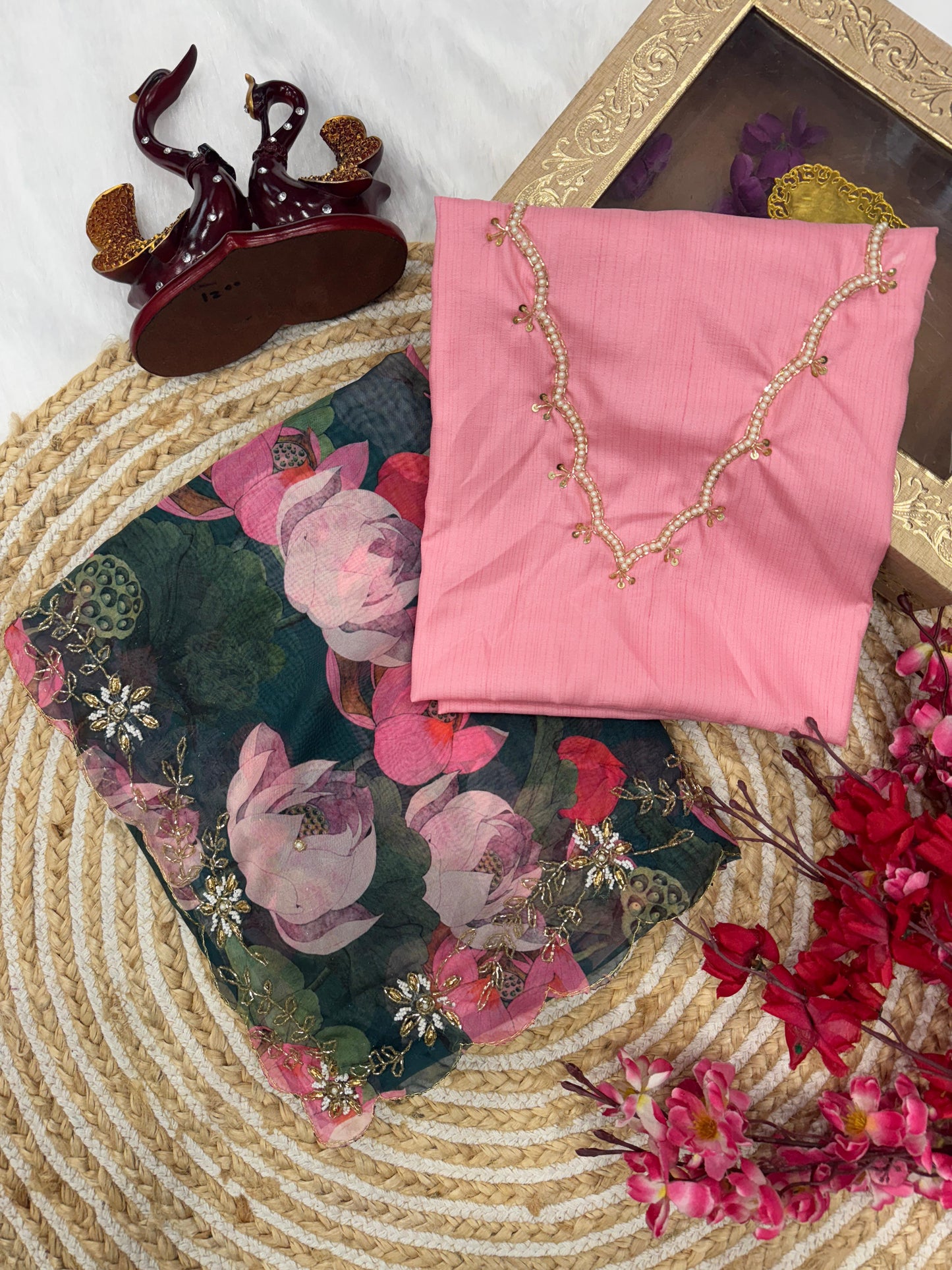 Timeless Premium Green Floral Creative Saree