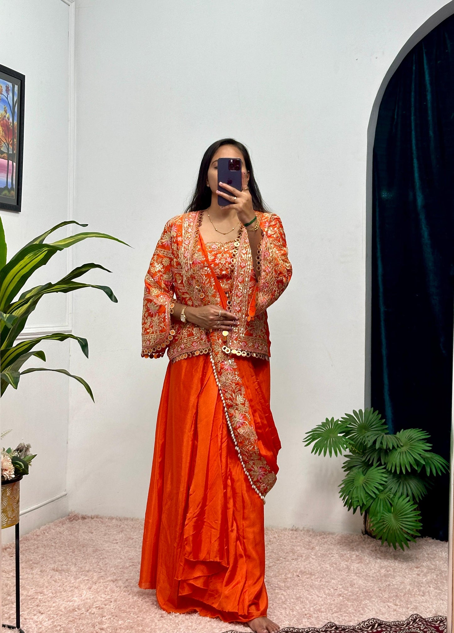 Indo Western Pre Draped Ready To Wear Jacket Koti Style Saree