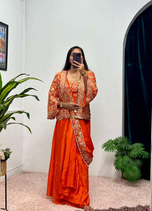 Indo Western Pre Draped Ready To Wear Jacket Koti Style Saree
