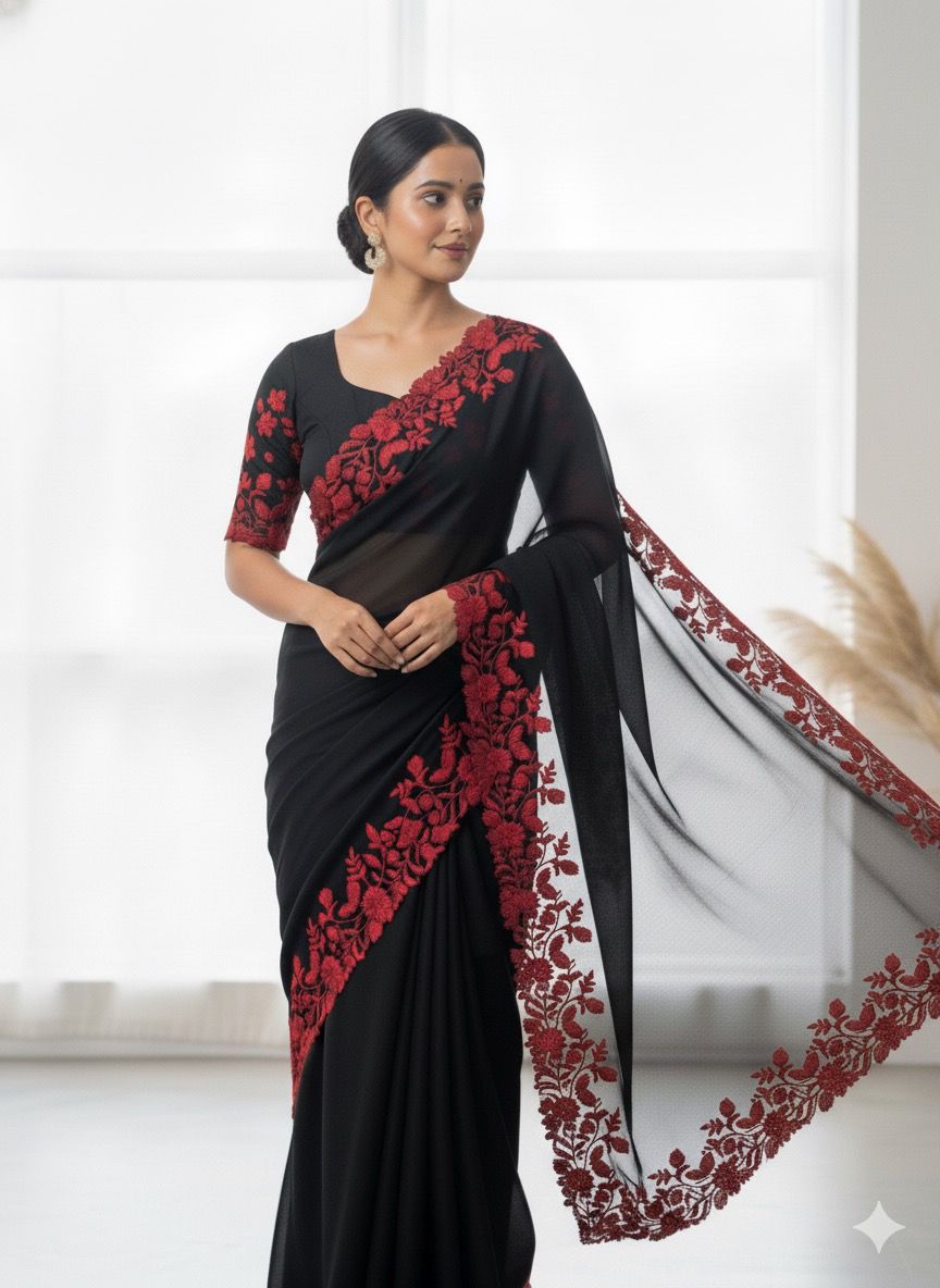 Black Red Christmas Exclusive Premium Saree