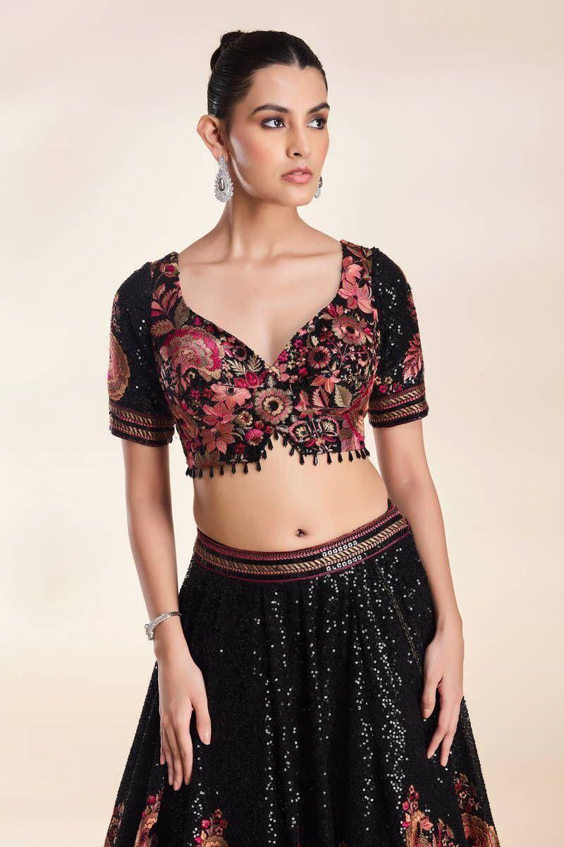 Black Floral Work Designer Lehenga