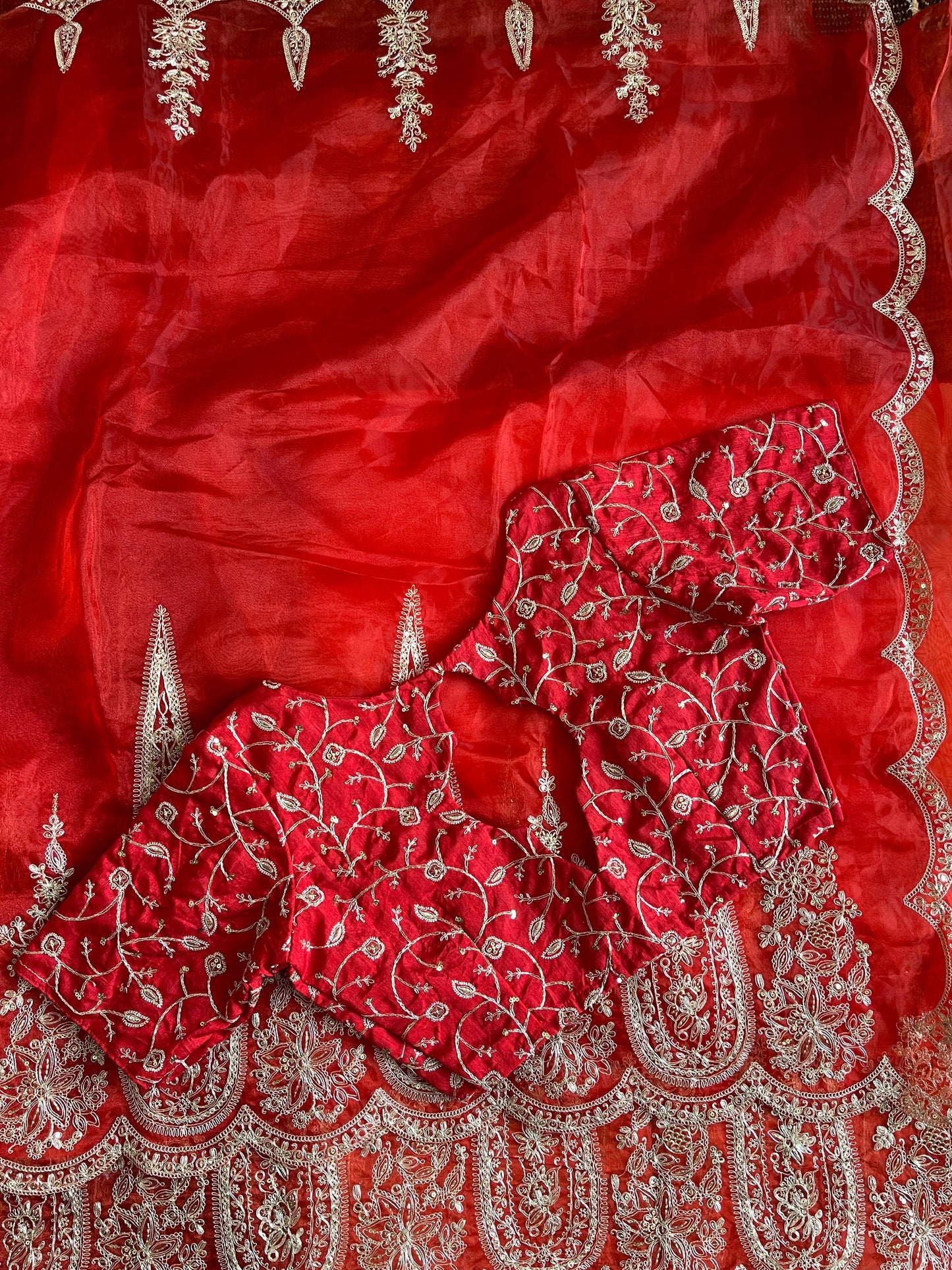 Pure Organza Tissue saree with embroidary cut work on saree