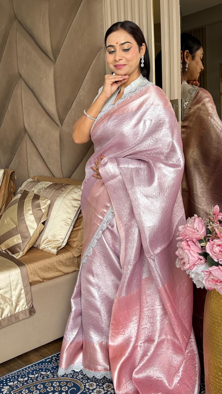 Pastal Pink Shimmering Shine Saree