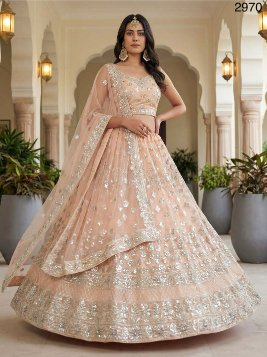 Peach Premium Sequins Work Lehenga