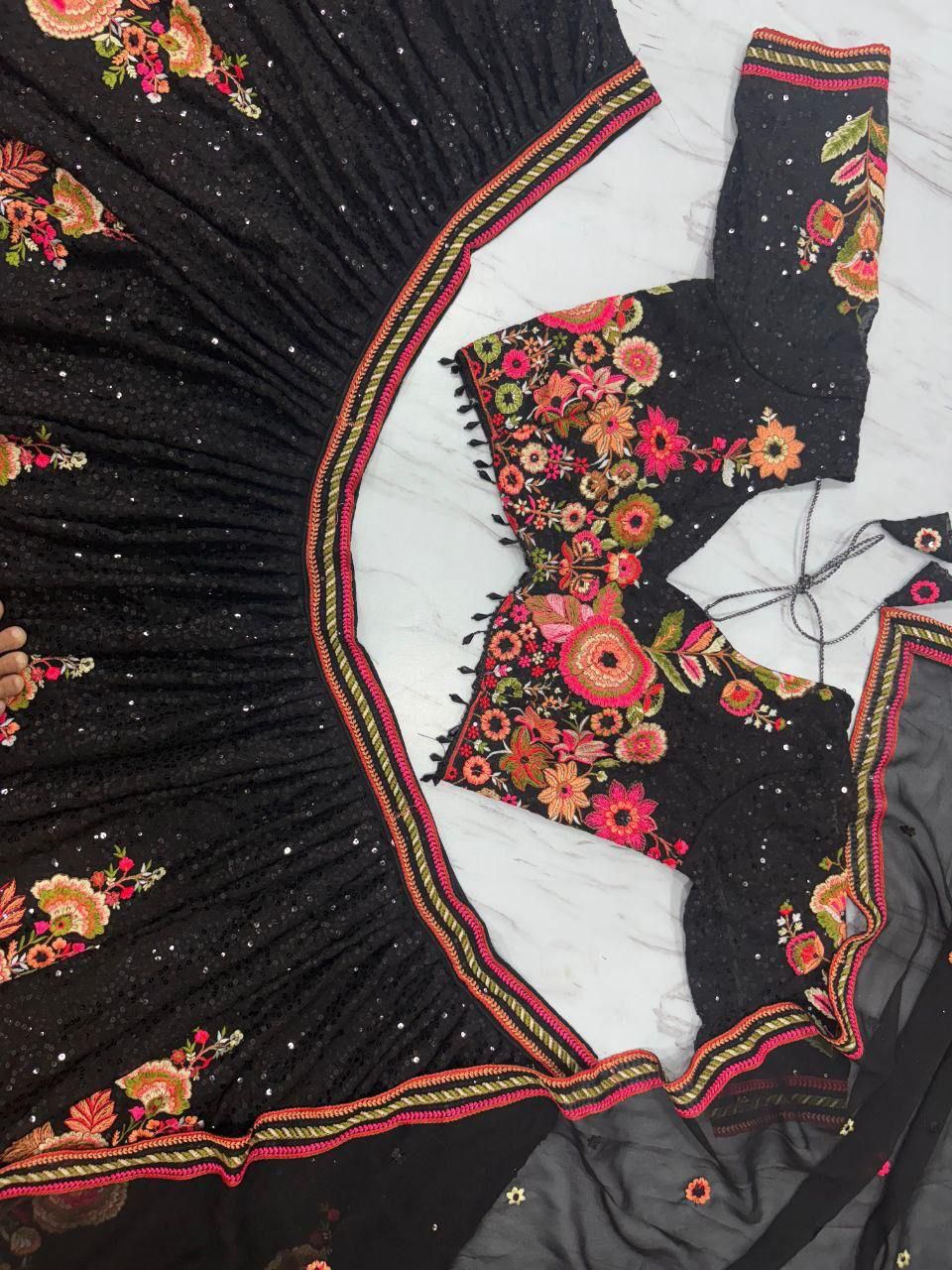 Black Floral Work Designer Lehenga