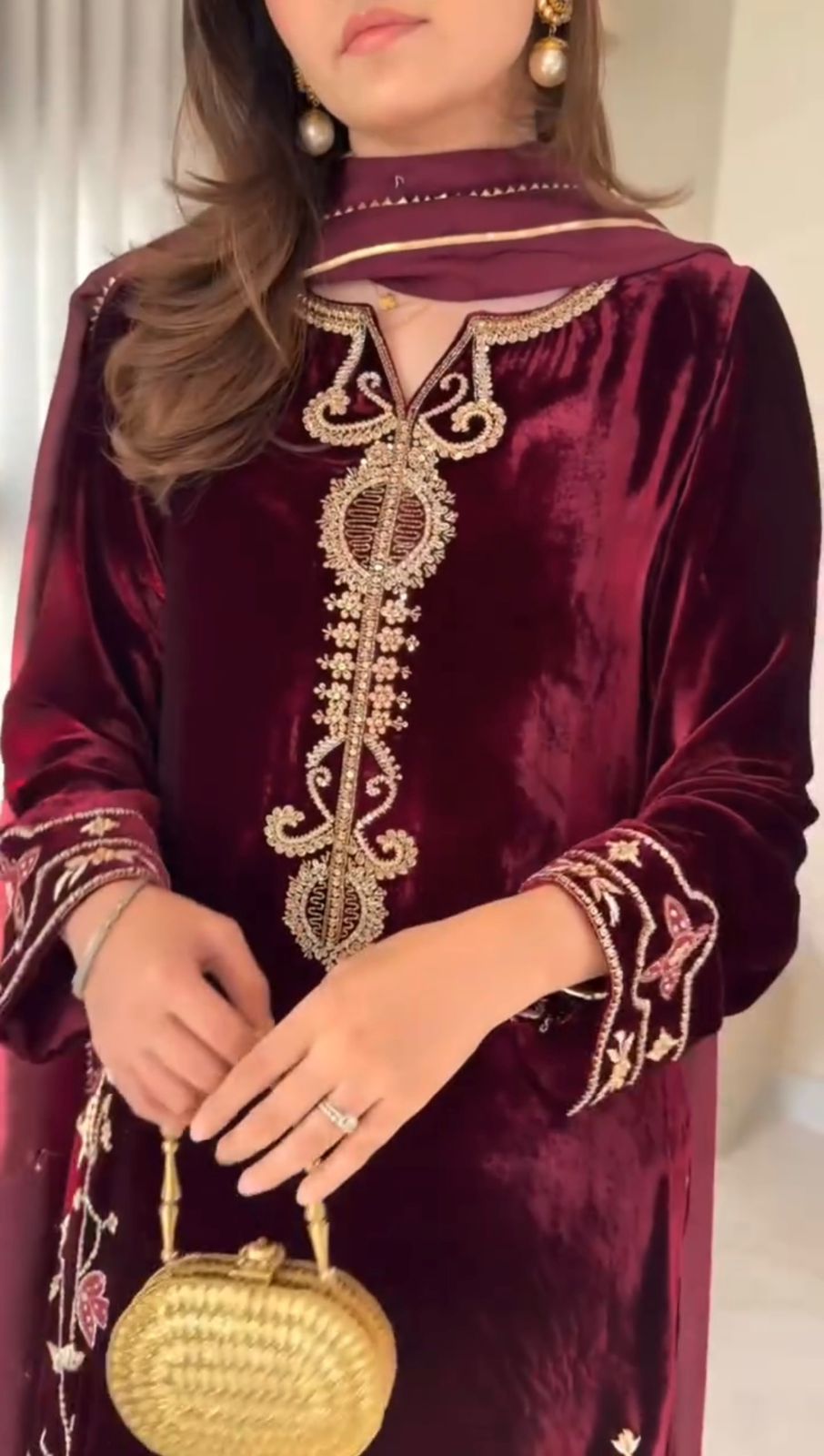 Maroon Velvet Awesome Ready To Wear Suit Set