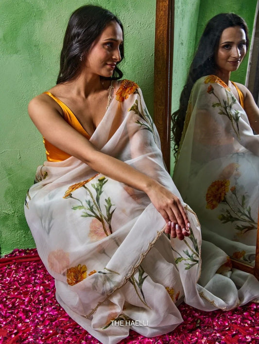 Premium Floral Print Organza Summer Saree