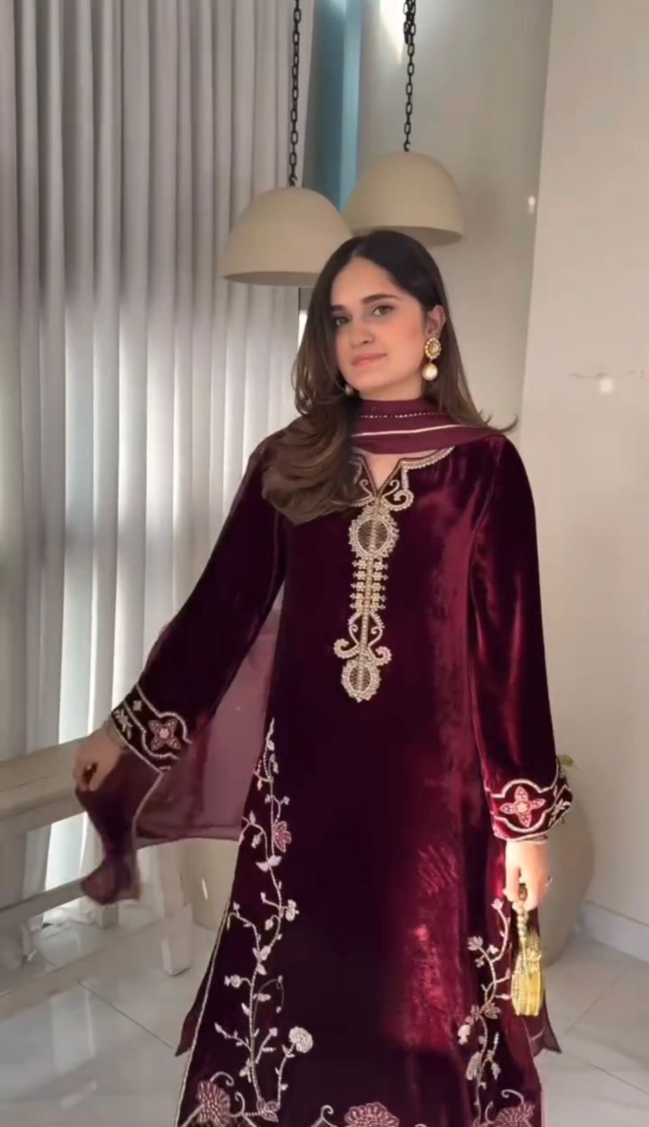 Maroon Velvet Awesome Ready To Wear Suit Set
